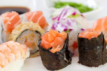 Sushi rolls on the white plate