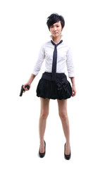 korean girl with a hand gun