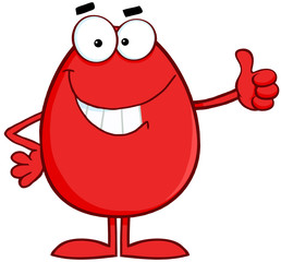 Smiling Red Easter Egg Cartoon Character Showing Thumbs Up