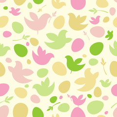Happy Easter pattern with birds and eggs. 