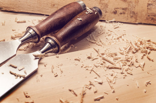 Chisels on wood