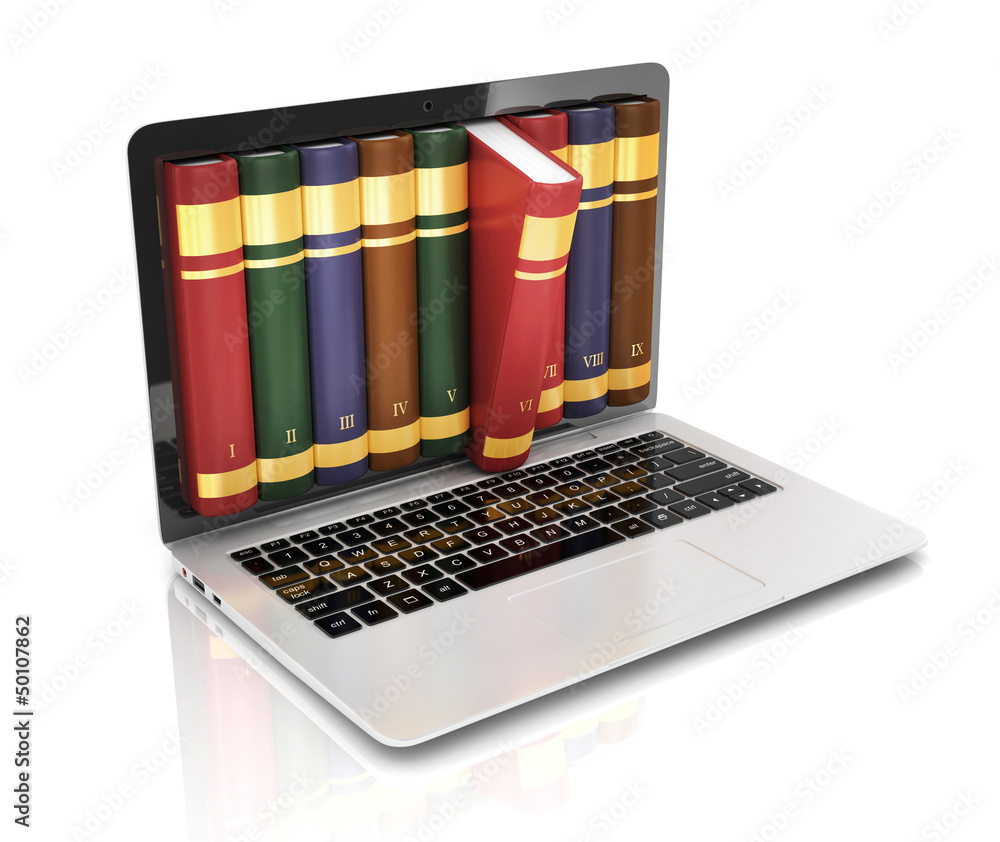 Poster digital library - books inside computer