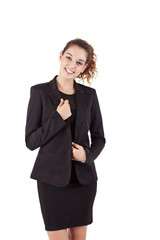 Obraz premium Pretty young business woman smiling on white background