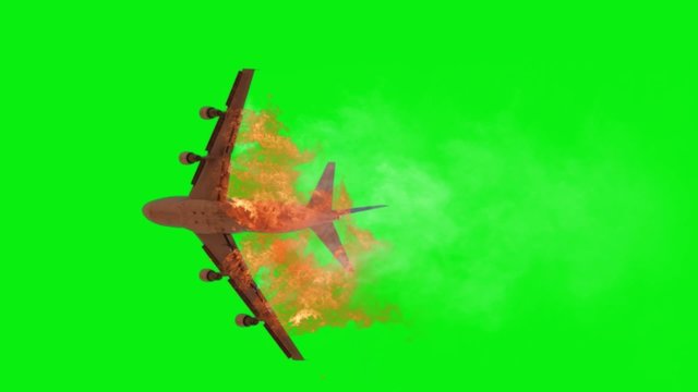 Burning aircraft with green screen