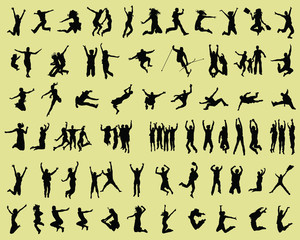 Silhouettes of people jumping and flying-vector