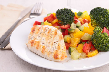grilled meat and vegetables