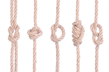 A set of knots of rope connected isolated on a white