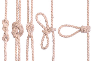 A set of  different knots of rope connected isolated