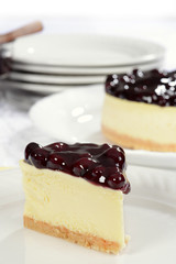 closeup slice of blueberry cheesecake