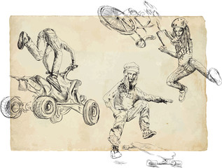 Summer sports collection - On a bike, ATV and skateboard.