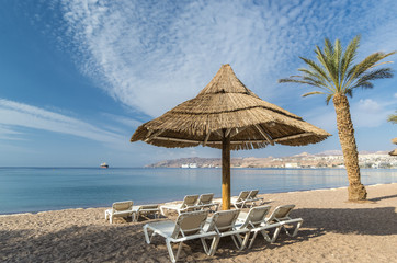 Sandy beach of Eilat - famous resort city in Israel