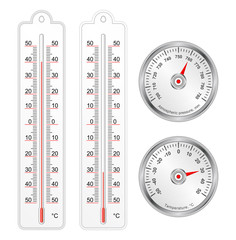 Set of thermometers and barometer in vector