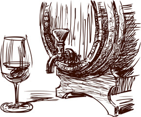 wine barrel and glass