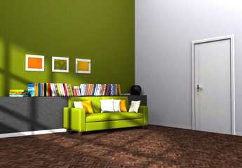 Living room with library