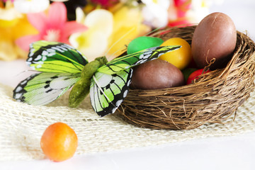 easter eggs inside a nest