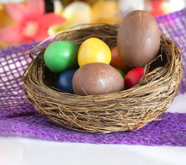 easter eggs inside a nest