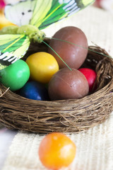 easter eggs inside a nest