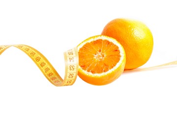detail of an orange and half orange with tape measure