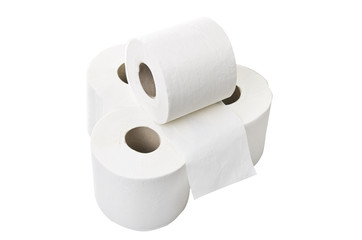Rolls of toilet paper close up on white