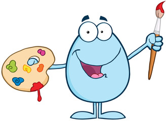 Smiling Blue Easter Egg Painter With A Brush And Palette