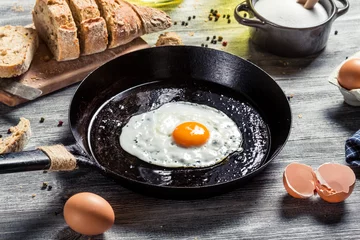 Wall murals Fried eggs In the course of making breakfast with fresh eggs