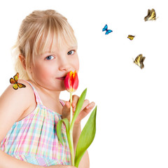 Obraz na płótnie Canvas süßes Mädchen mit Schmetterlingen