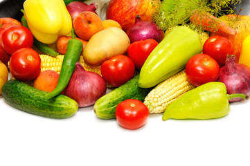 fruits and vegetables on white background