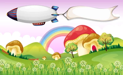 Tuinposter Een luchtballon met een lege banner © GraphicsRF