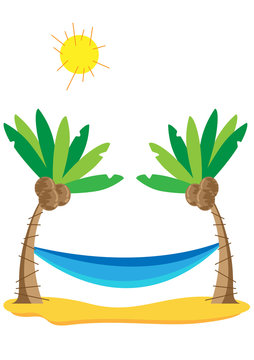 Coconut trees and hammock - vector