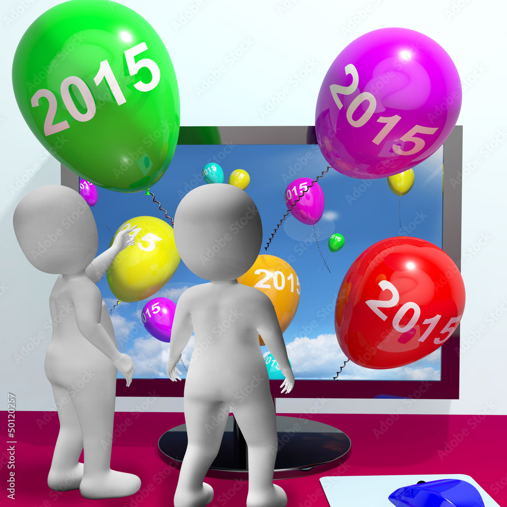 Poster balloons from computer representing year two thousand and fiftee