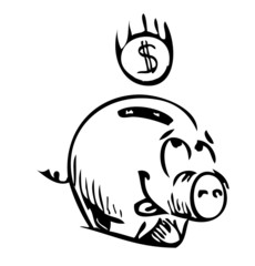 Money cartoon pig money box sketch icon