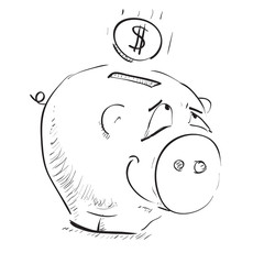 Money cartoon pig money box sketch icon