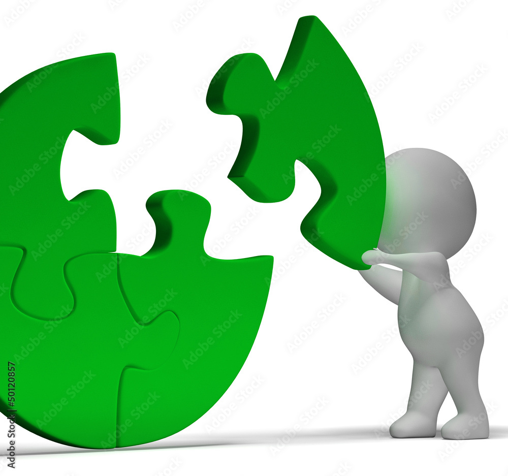 Poster completing jigsaw showing solution completing or achievement