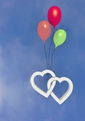 Fototapeta na wymiar Flying Colorful balloon with two hearts symbol