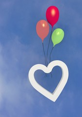 Plakat Colorful balloons with heart in the sky
