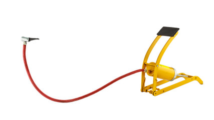 Yellow foot air pump isolated on white background