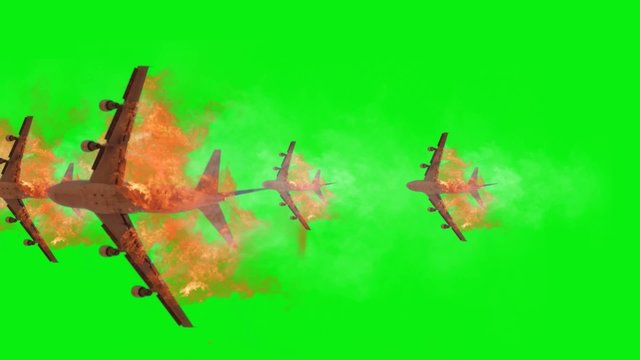 Burning aircrafts with green screen