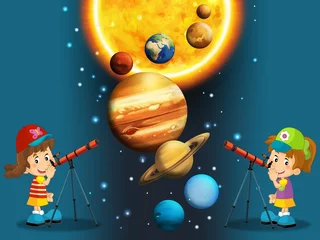 Deurstickers Kosmos Het zonnestelsel - melkweg - astronomie voor kinderen