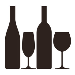 Bottles and glasses of wine and champagne