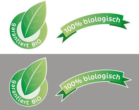 Bio-Logo, Flagge und rund mit Blatt