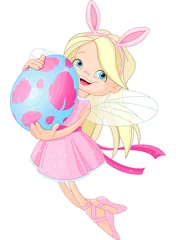 Poster de jardin Monde magique Fée mignonne volant avec l& 39 oeuf de Pâques