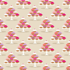 Seamless Pattern Cupcakes Cake Plate Pink/Beige
