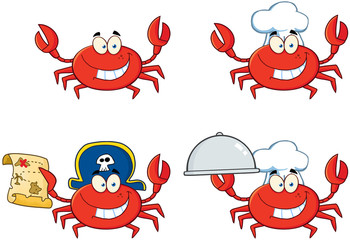 Four Crab Cartoon Character. Collection