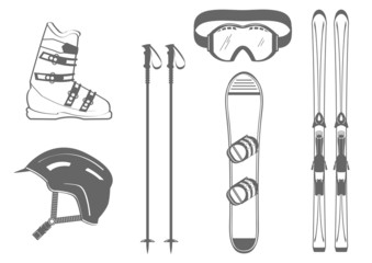 Mat&eacute;riel de ski - gris - montagne