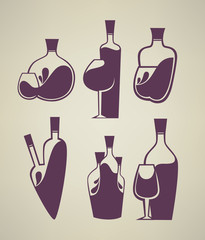 vector collection of stylized alcohol and wine symbols