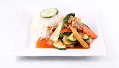 Thai food, Stir fried sweet chilli sauce with rice.