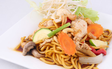 Hokkien noodles stir fried with chili jam and cashew nuts, Thai