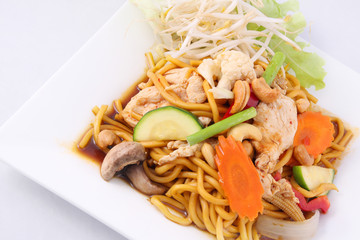 Hokkien noodles stir fried with chili jam and cashew nuts, Thai
