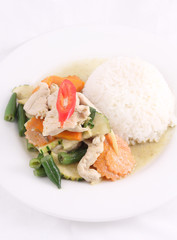 Chicken green curry with rice, Thai food. curry with rice, Thai