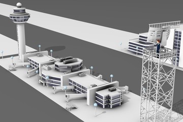 3d render of cartoon characters on airport